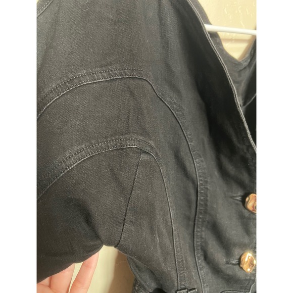 Commense Black Denim Puff Sleeve Button Belted Mini Dress Pocketed dark romantic - Picture 5 of 12